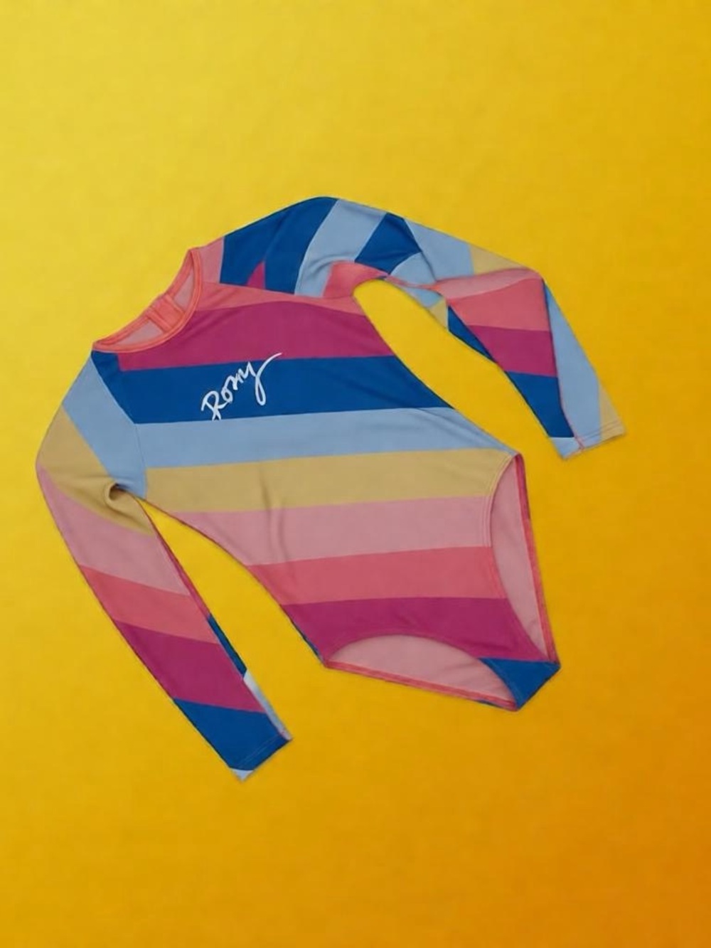 Roxy Girls' Long Sleeve Rash Guard Swimsuit - Pink, Blue, Yellow